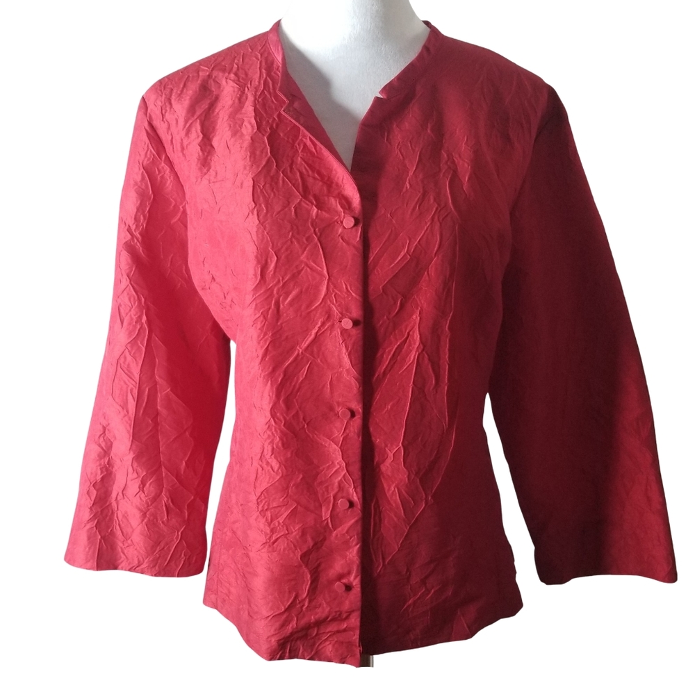 🦋Choices Ravishing Red Crinkle Fabric Button Front Top